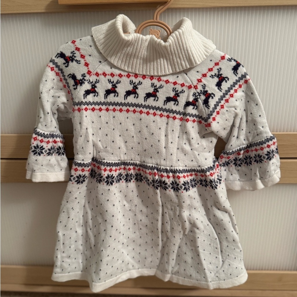 Janie and Jack Cozy White Knit Kids Sweater with Reindeer Pattern